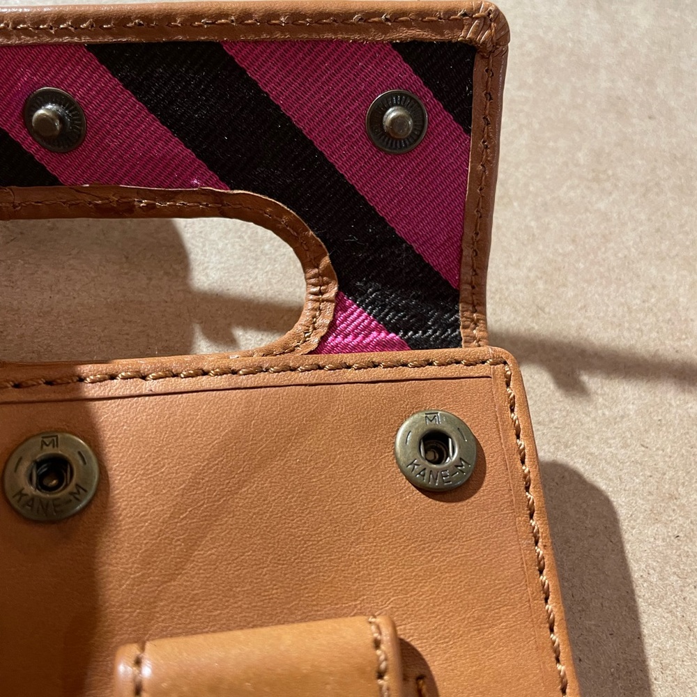 J. Crew Leather ID Credit Card Holder Wallet ID Holder Pink Black Stripes - Picture 9 of 9